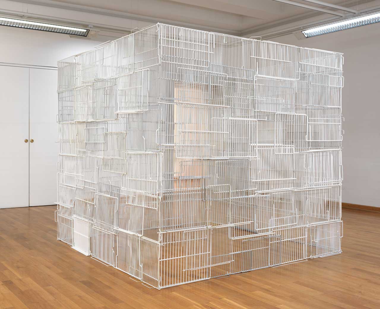 Untitled | 2012 | refrigerator shelves, cable ties | 190 x 210 x 210 cm | exhibition view Städtische Galerie Wolfsburg | photo: Bernd Borchardt