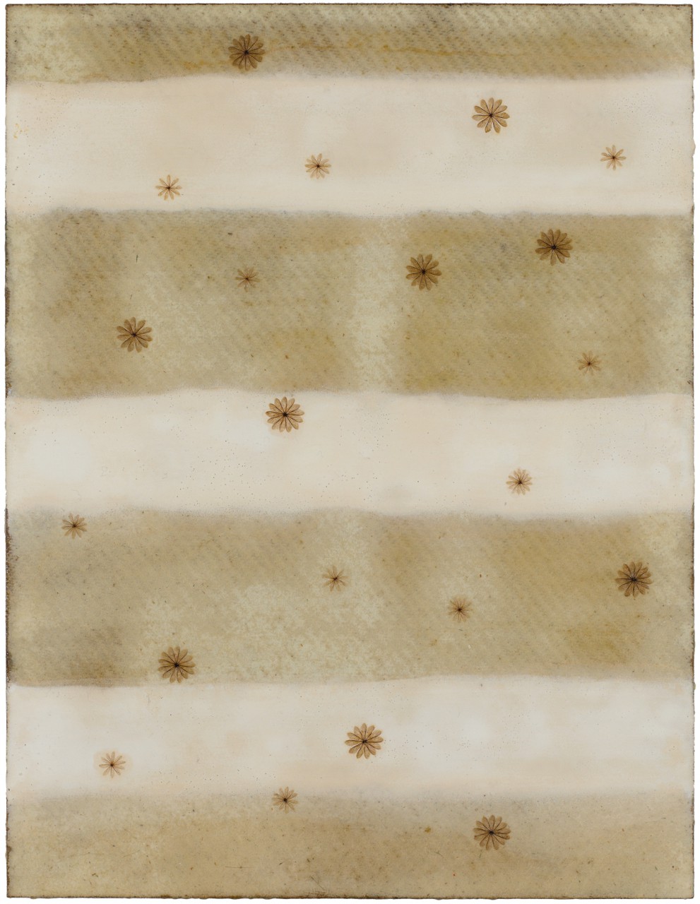 Komasomana (Gaumenschleier) VI, 2013 Gesso, phosphoreszierende Gesteinsmehle, Schellack, Bienenflügel auf Holz, 40 x 50 cm