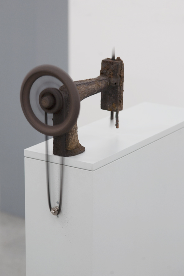 Phoenix; 2014, sculpture; found object , motor, pedestal; 129 x 20 x 62 cm
