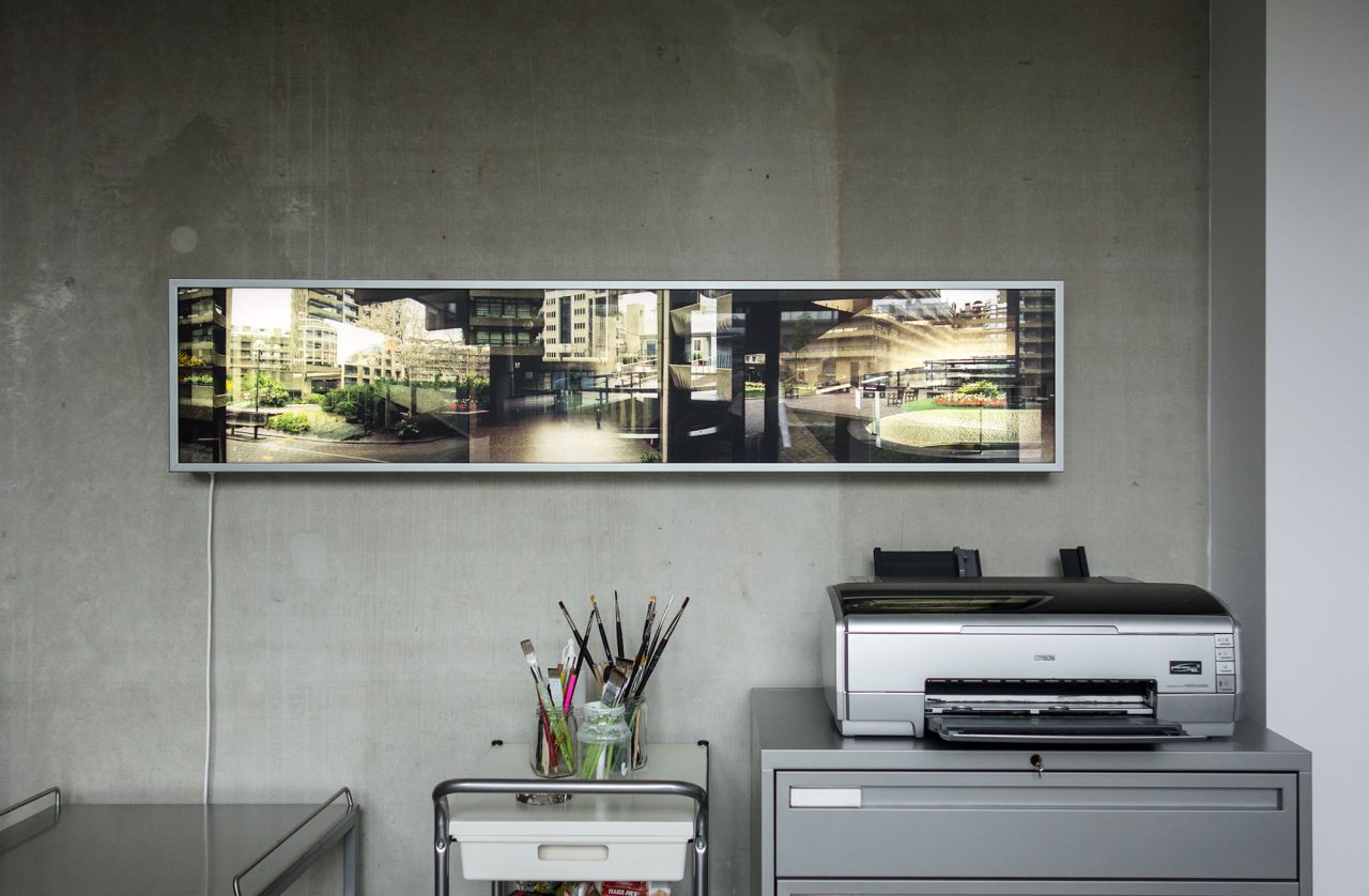 Studio view with: Urban Notations [Barbican] | 2011 | lightbox | 34x157 cm