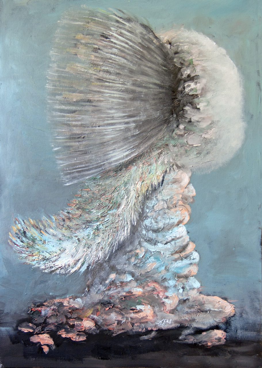Figure No, 4 (Dandelion Attitude), oil on canvas on cardboard, 50x70cm, 2018