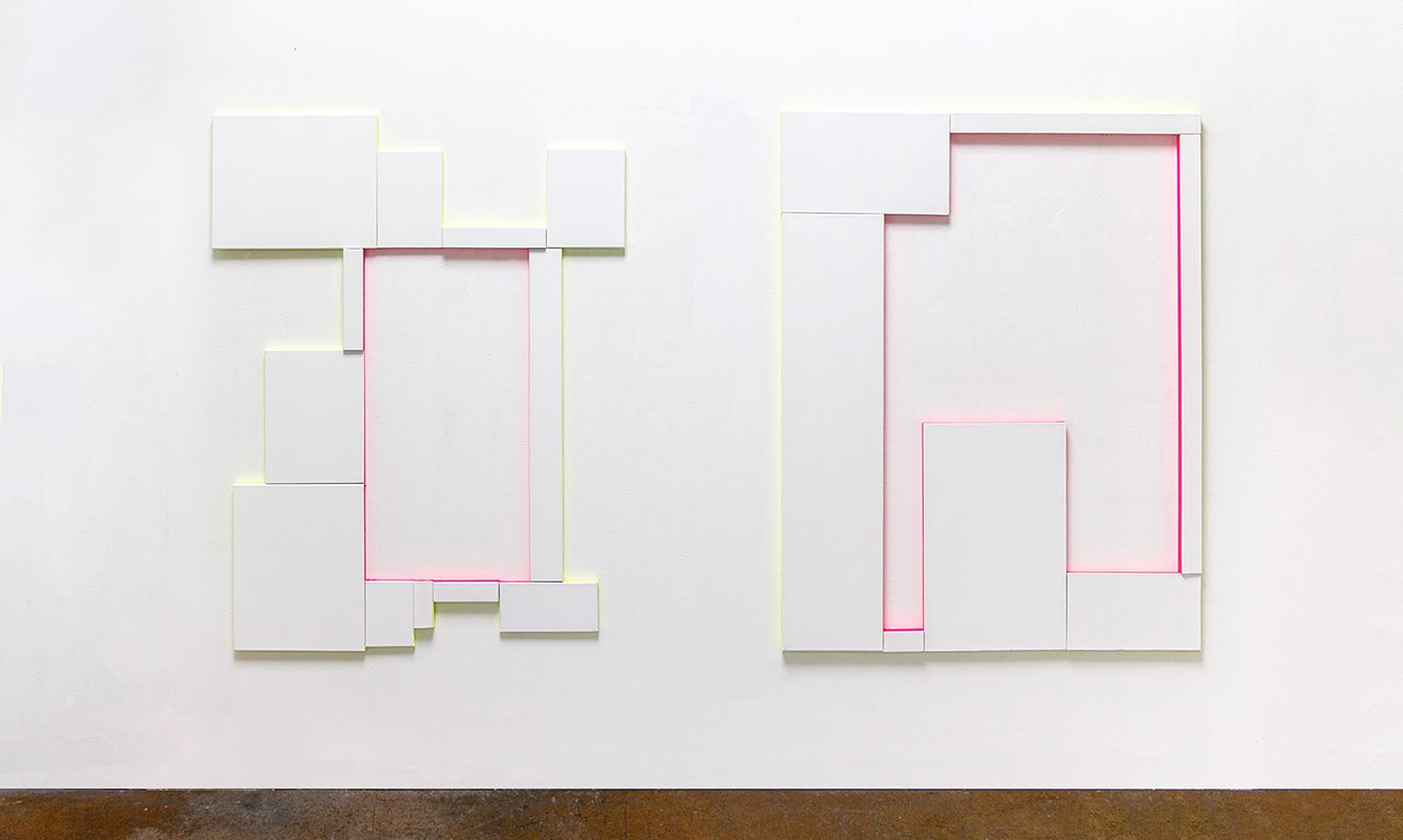 Untitled (Compositions with Canvas and 2 Colours), Gesso and alkyd enamel on canvas, 160 x 125 cm each, 2016