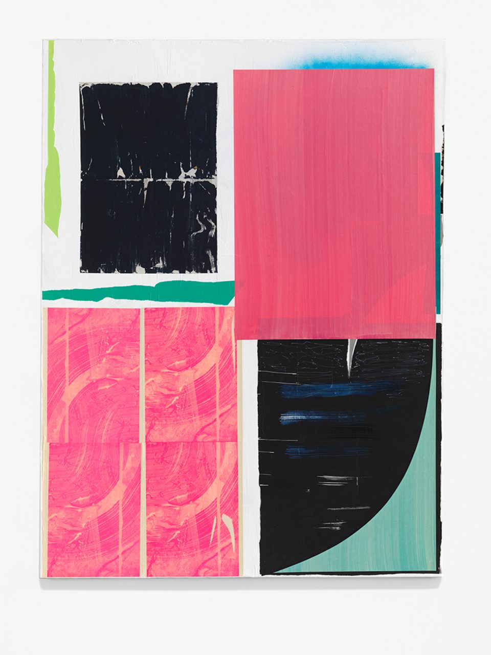 Untitled, 2018, flashe, acrylic, pigment, paper, screen print, monotype on canvas, 160x120cm