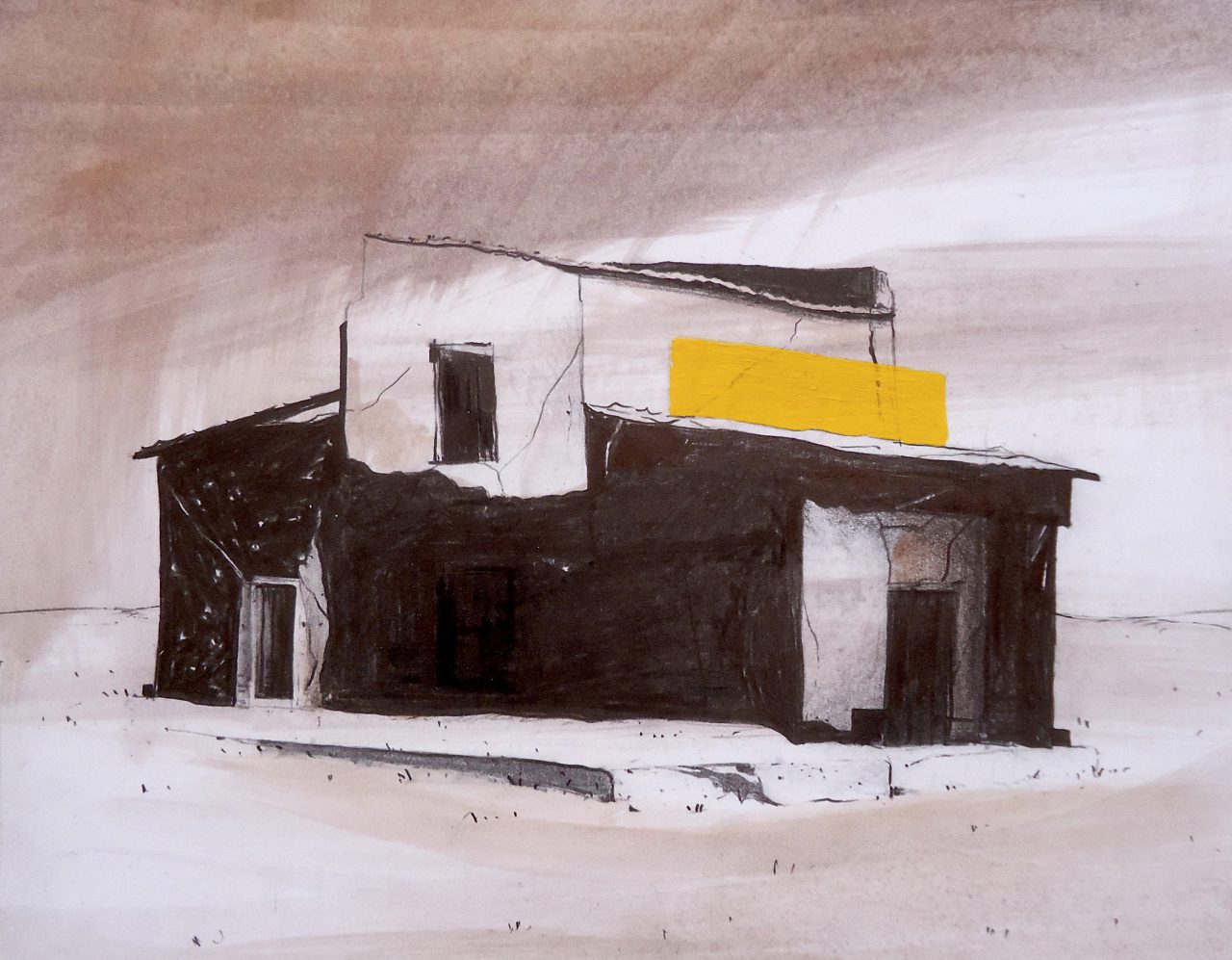 Along the new road #7, 2019, Crayon, pencil and oil on paper, 21 x 27 cm