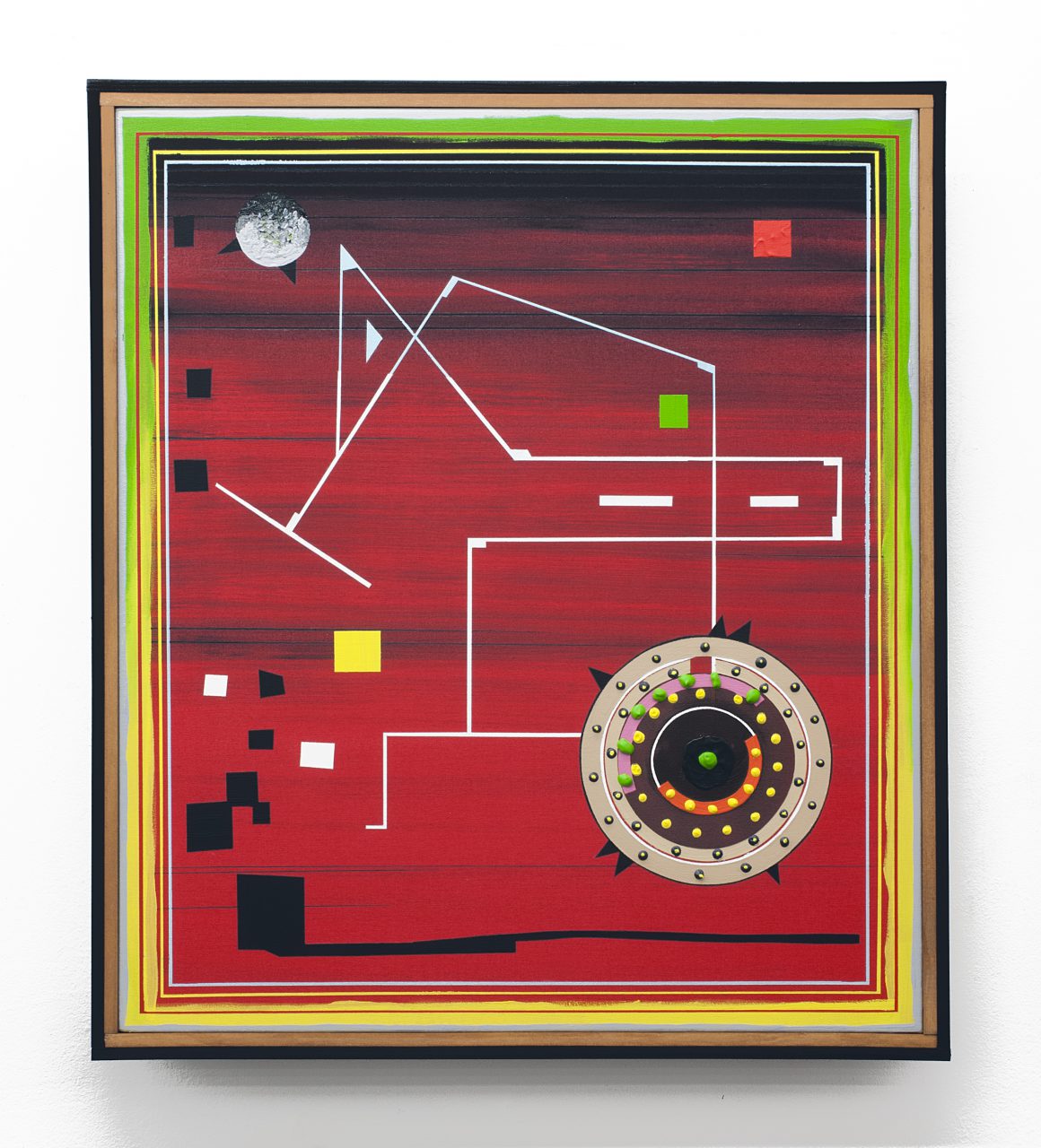 "Acid Planet", 2020, Acryl auf Nessel, lackierter Holzkasten, Rahmenleisten, 73 x 64 x 7 cm
