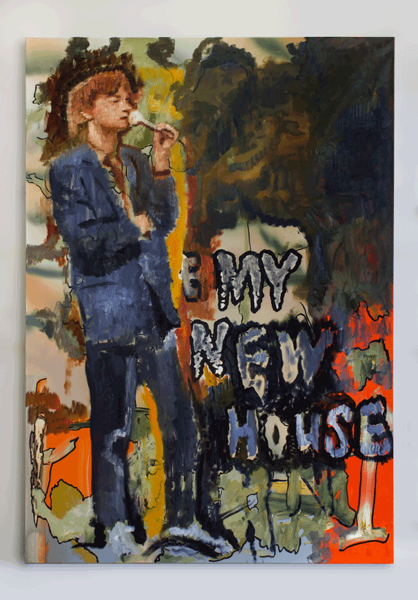 My New House 2019/20 – 200 x 140cm, oil and acrylic on canvas. 45 x 84 x 29cm, wood, paper, wire, marker pen