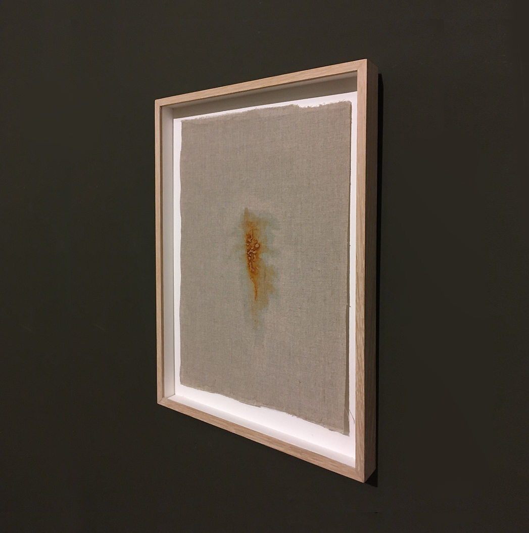 TIME WILL OPEN BY ITSELF (I) after Olav H Hauge, 2021,  Belgian linen with oxide of iron  43.5 x 31.0 cm