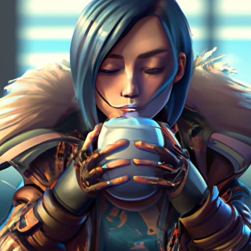 Lady In Jacket Drink Coffee