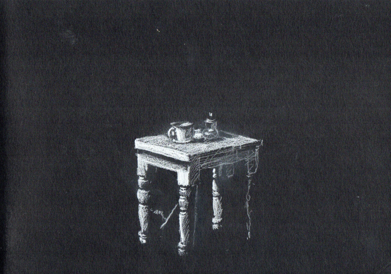 "Table", 2023, DIN A4, white pencil on black paper