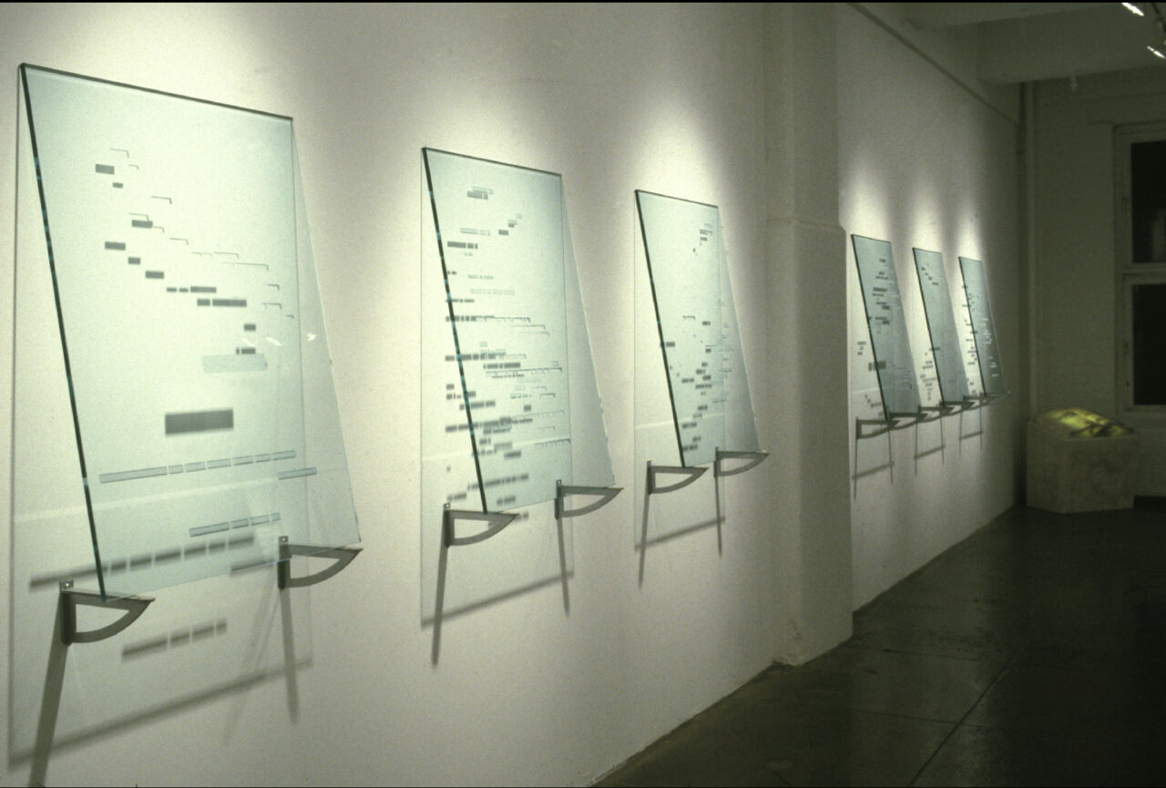 MALLARME 2000 - installation sand blasted glass panels Pardo Gallery NYC 2000