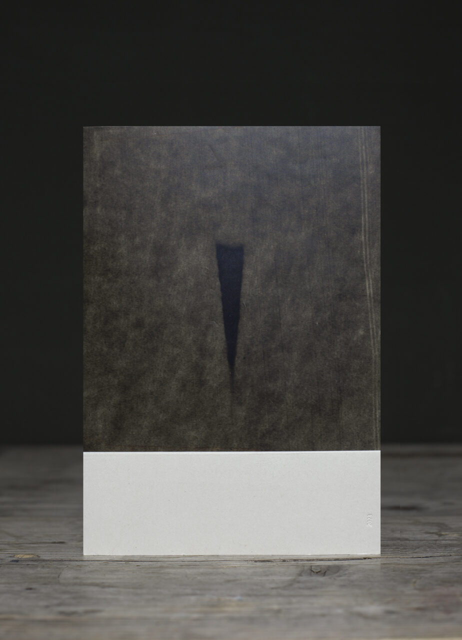 EARTH STICK (II) 2023, aqueous polyester and oil pigment dispersal mounted on antique paper, 21.5 x 14.5 cm