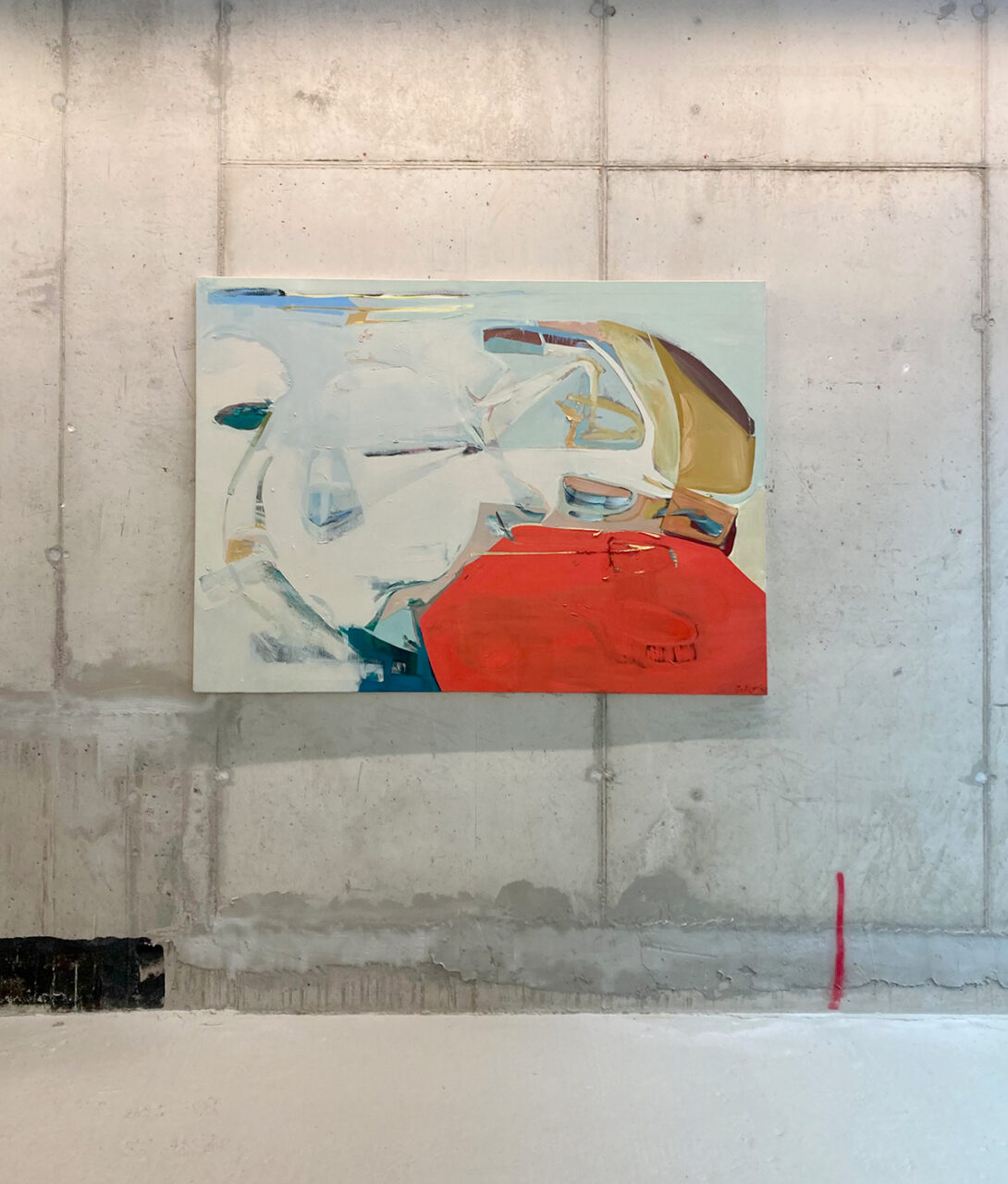 Zu Tisch N° 12, 2015 (At table N° 12), oil on canvas stretched on a handcrafted wooden frame ,145 x 200 cm (57 x 78.7 in)