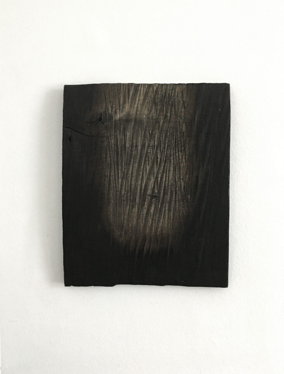 SUSURRATION (IV) 2023 carbon, walnut ink on walnut, and ultra-black resin, 28.5 x 23.5 x 1.2 cm