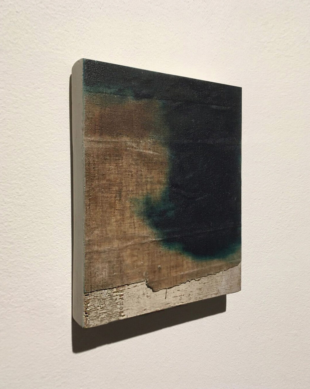 LIMINAL HORIZON (I) 2024 oil pigment, Belgian linen, and encaustic on wooden panel 15.0 x 12.4 x 2.0 cm