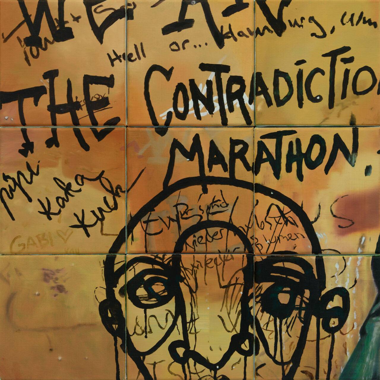 The Contradiction Marathon (2023) Oil on Canvas, (9 canvases each 15x15 cm) 61 x 61 cm