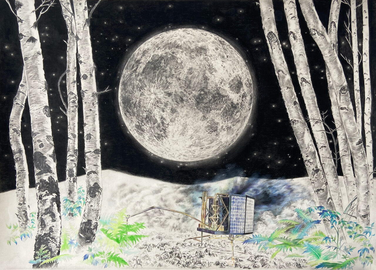 Momentum, 2025, 45 x 65 cm, pencil and crayon on paper, framed