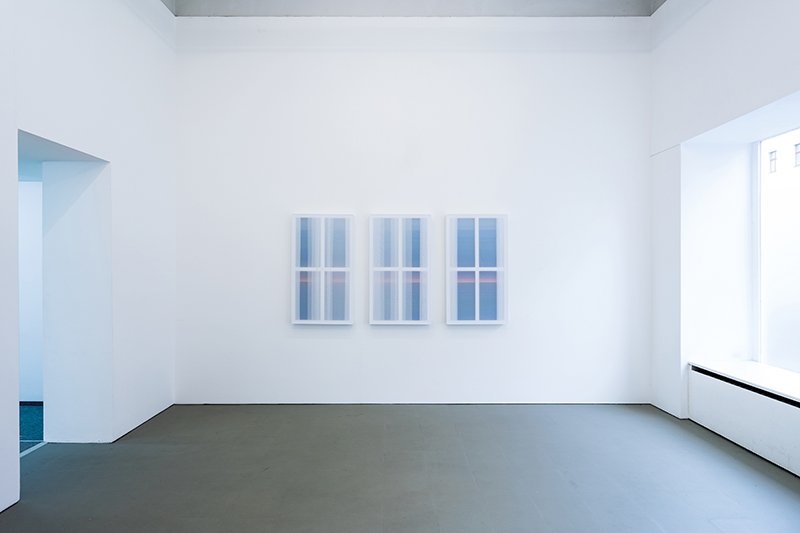Sights, Installation view at Å+, Berlin (DE), Untitled (VWS230704TZ), Acrylic on wood, transparent polyester fabrics, 115 x 65 x 9 cm each, 2024